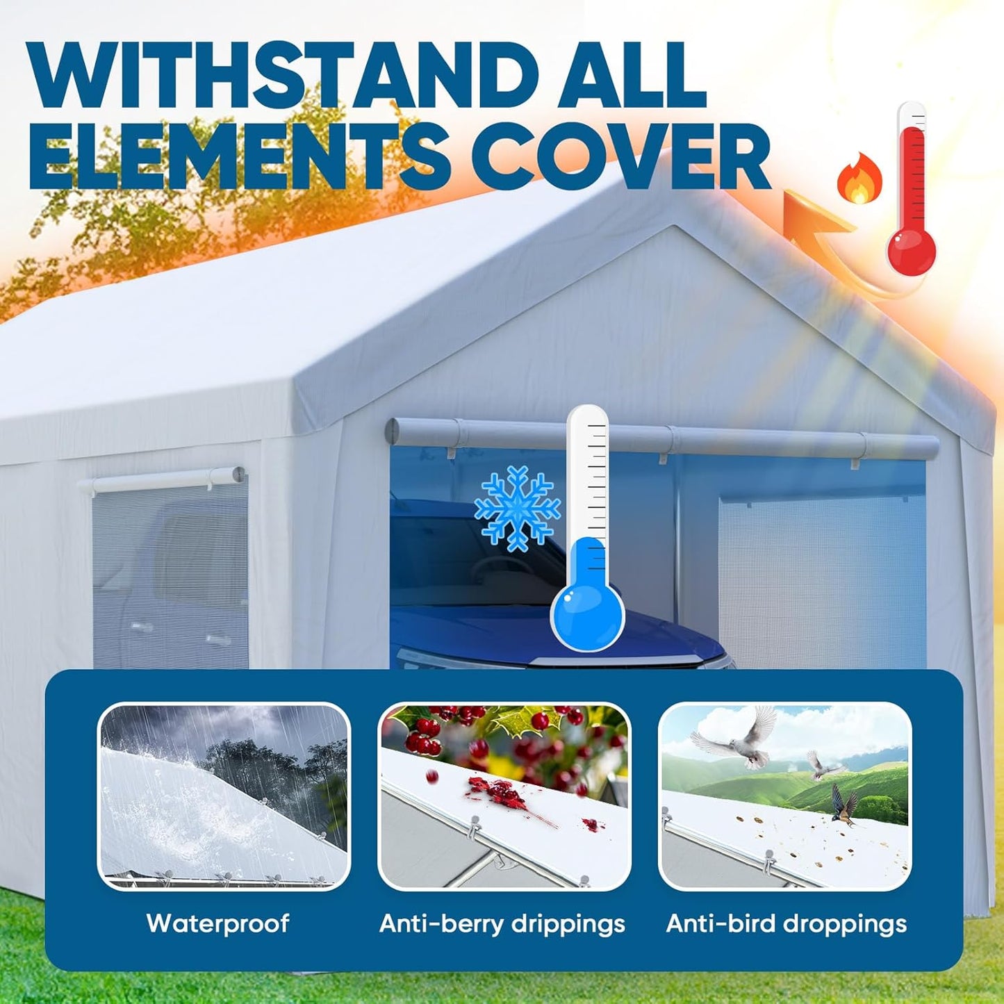 Quictent 12x20 ft Heavy Duty Carport Canopy Galvanized Car Tent Outdoor Garage Boat Shelter with Reinforced Structure with Roll-up Ventilated Windows Sidewall - White