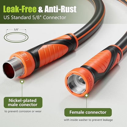 50FT Garden Hose Heavy Duty x 5/8", Lightweight Flexible Water Hose with Nickel-plated Fittings, Kink-Free, Leak-Proof, Easy Storage for Yard Lawn Care Male to Female