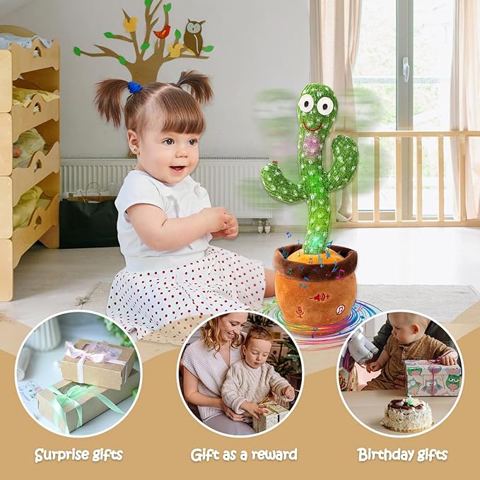 MIAODAM Dancing Cactus Baby Toy, Volume Adjustable Singing Cactus Talking Cactus Toy for Boys Girls Gifts Recording Repeating What You Say, Glowing Dancing Cactus Toy Baby Toys