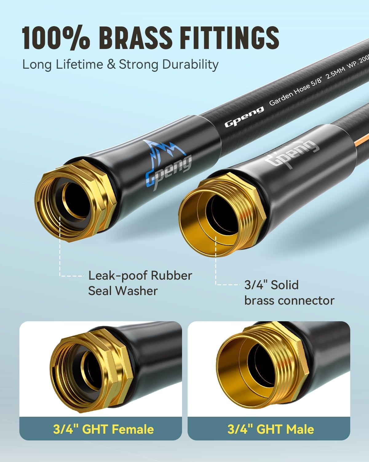 Heavy Duty Garden Hose, 75ft x 5/8" Water Hose, Flexible Hybrid Hose with Swivel Handle, Male to Female Fittings, Burst 600 PSI