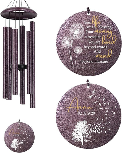 Sympathy Wind Chimes, Personalized Wind Chime for Loss of Loved Ones, Customized Tree Bird Wind Chimes, Commemorative Wind Chime Deep Tone (36inch)