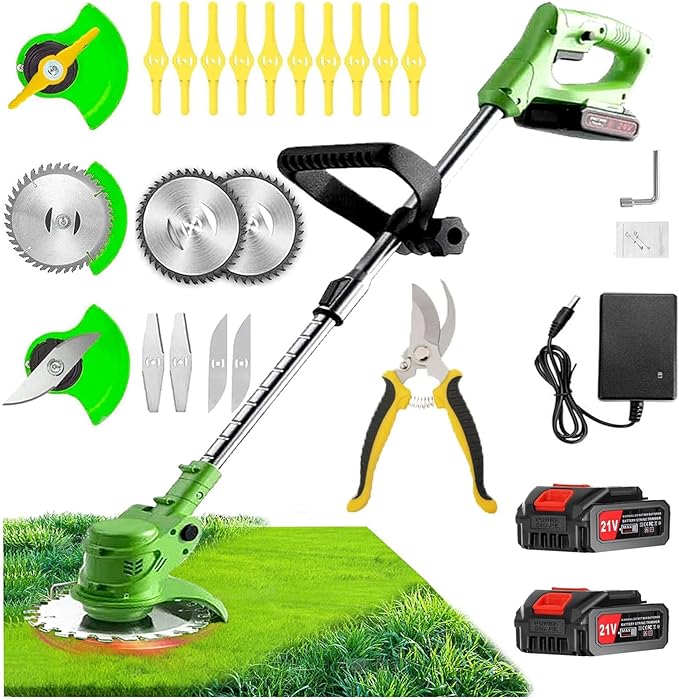 21V String Trimmer Cordless Battery Powered Weed Wacker, 2 X 2.0Ah Battery and a Charger, Brush Cutter Lawn Mower Edger Lawn Tool for Garden and Yard