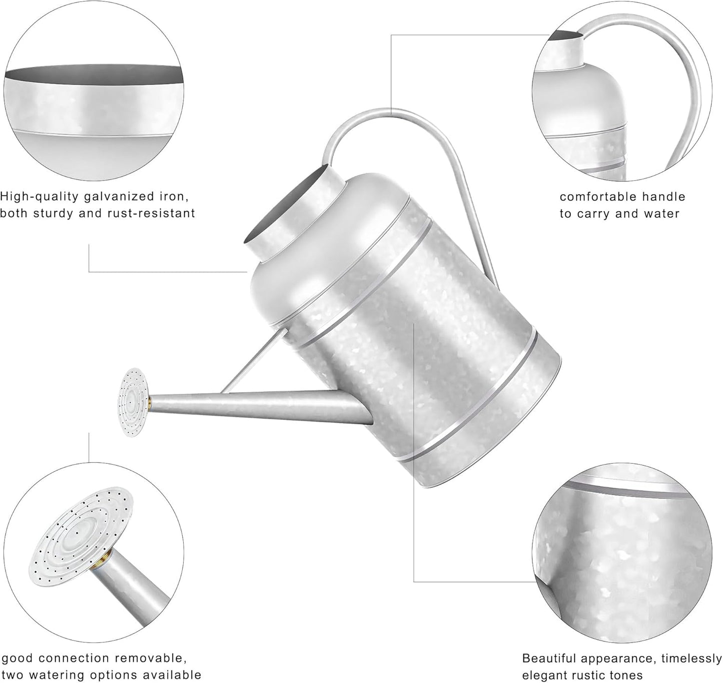 2.3 Gallon Metal Watering Can, Galvanized Watering Can for Outdoor Indoor Plants, Large Water Can for Plants and Garden Flower