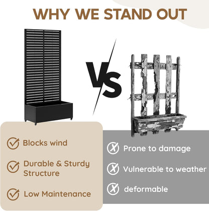 Metal Raised Garden Bed with Trellis & Wheels,72" x 35"x 15.7" Planter Box with Trellis,Privacy Planters for Patio,Garden Bed for Climbing Plants,Suitable for Climbing Plants and Vegetables,Black