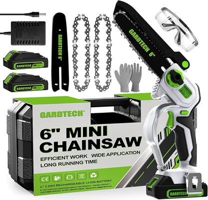 Gardtech Mini Chainsaw Cordless 6 Inch - Portable Electric Chainsaw Cordless Battery Powered, Handheld Small Chain Saw with 2-side Security Lock [Southpaws Friendly] for Wood Cutting, Pruning Branches