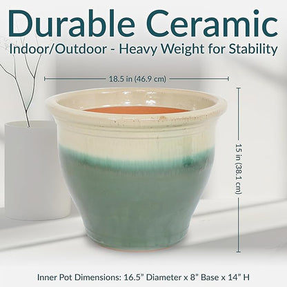 Sunnydaze Large Ceramic Plant Pot - Round Outdoor Glazed Ceramic Planter Pot with Drainage - Studio - Gray - 18.5"