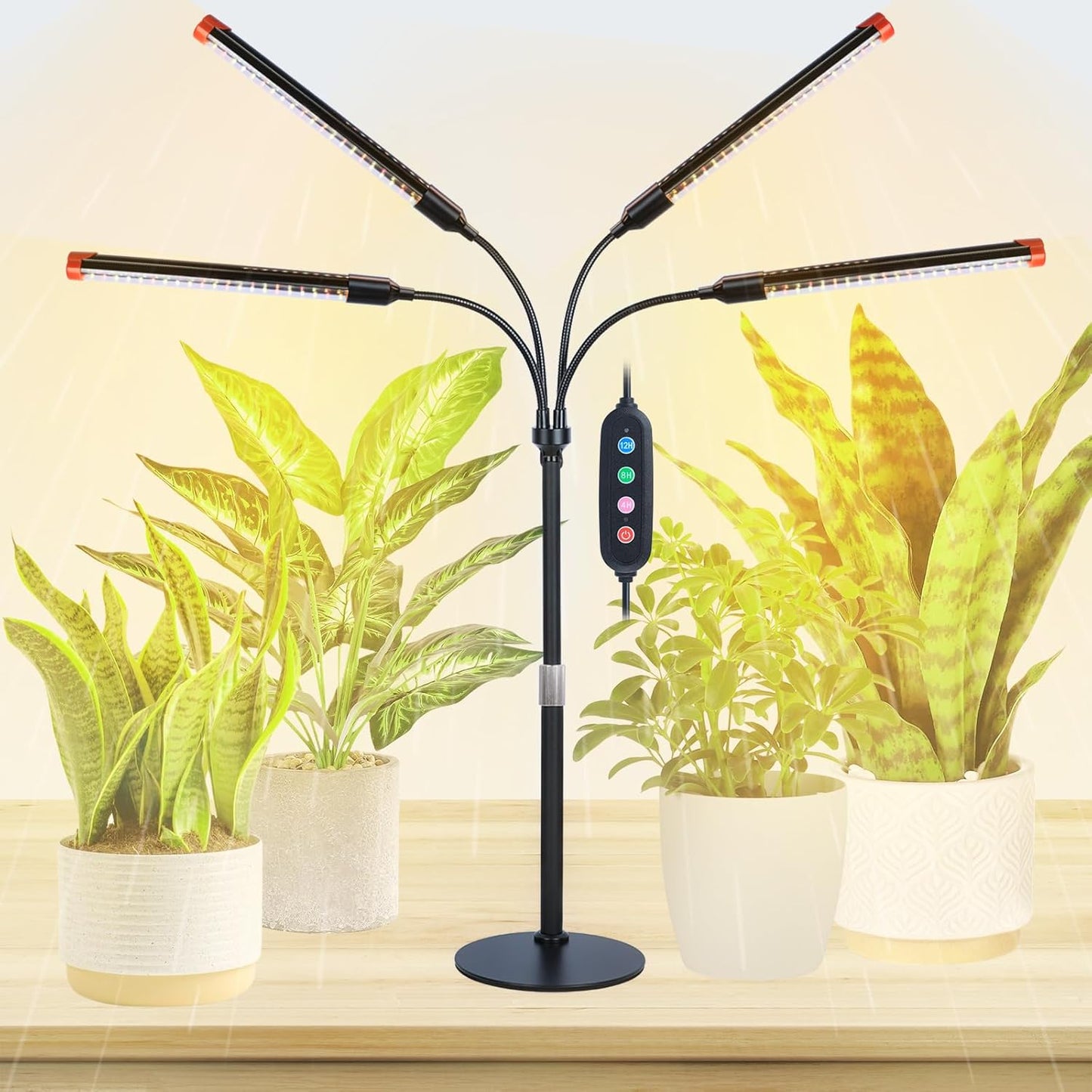 4-Head Desk Grow Lights for Indoor Plants, Seed Starting, Bonsai, Succulent, Cactus with Timer, 36W Table Top LED Plant Growing Lamps, Enough High-Intensity Like Sun, Best Gift for Plants Lover