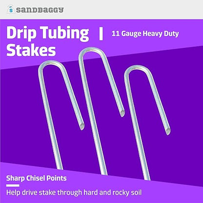 Sandbaggy 200-Pack DRIP TUBING Stakes Landscape Staples | 5 inch Length - 11 Gauge Heavy Duty | Drip Anchors | Landscape Pins | Garden Lawn Nails | Designed to Hold Drip Tubing Up to 1/2" Diameter