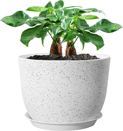 12inch Large Plant Pot, Modern Plastic Planter with High Driange Holes and Saucer for Indoor Outdoor Garden Plants and Flowers, White Speckles