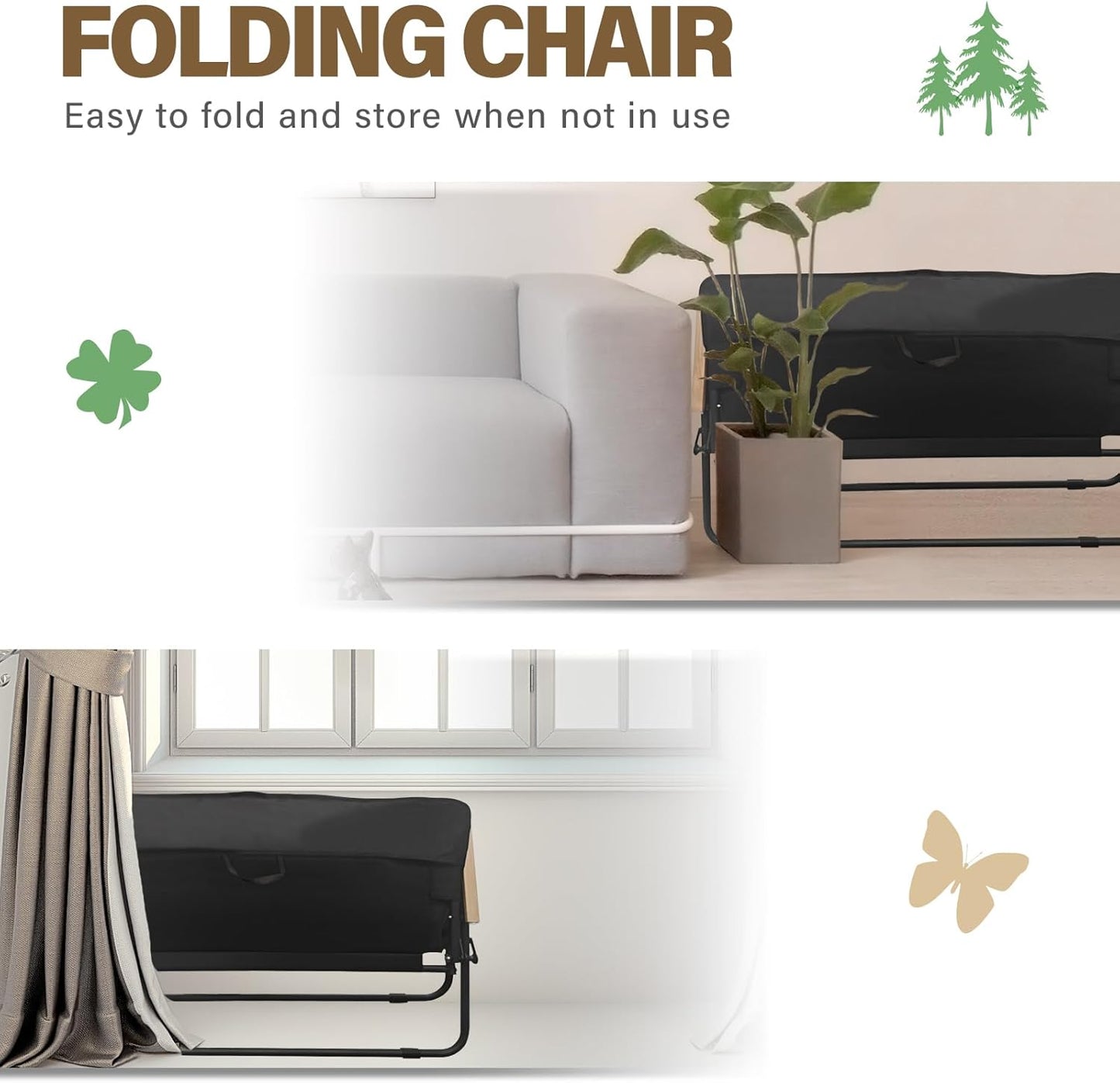 Loveseat Camping Chair with Detachable Cushion, Folding Double Camping Chair with Armrests for Outdoor Fishing Travel Lawn Patio (Black)