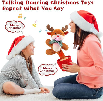 Christmas Dancing Reindeer Toy, Light Up Singing Mimicking Talking Repeating Reindeer Stuffed Animal, Animated Christmas Plush Toys, Musical Baby Toys 0-6 6-12 Months for Kids Boys Girls Gifts