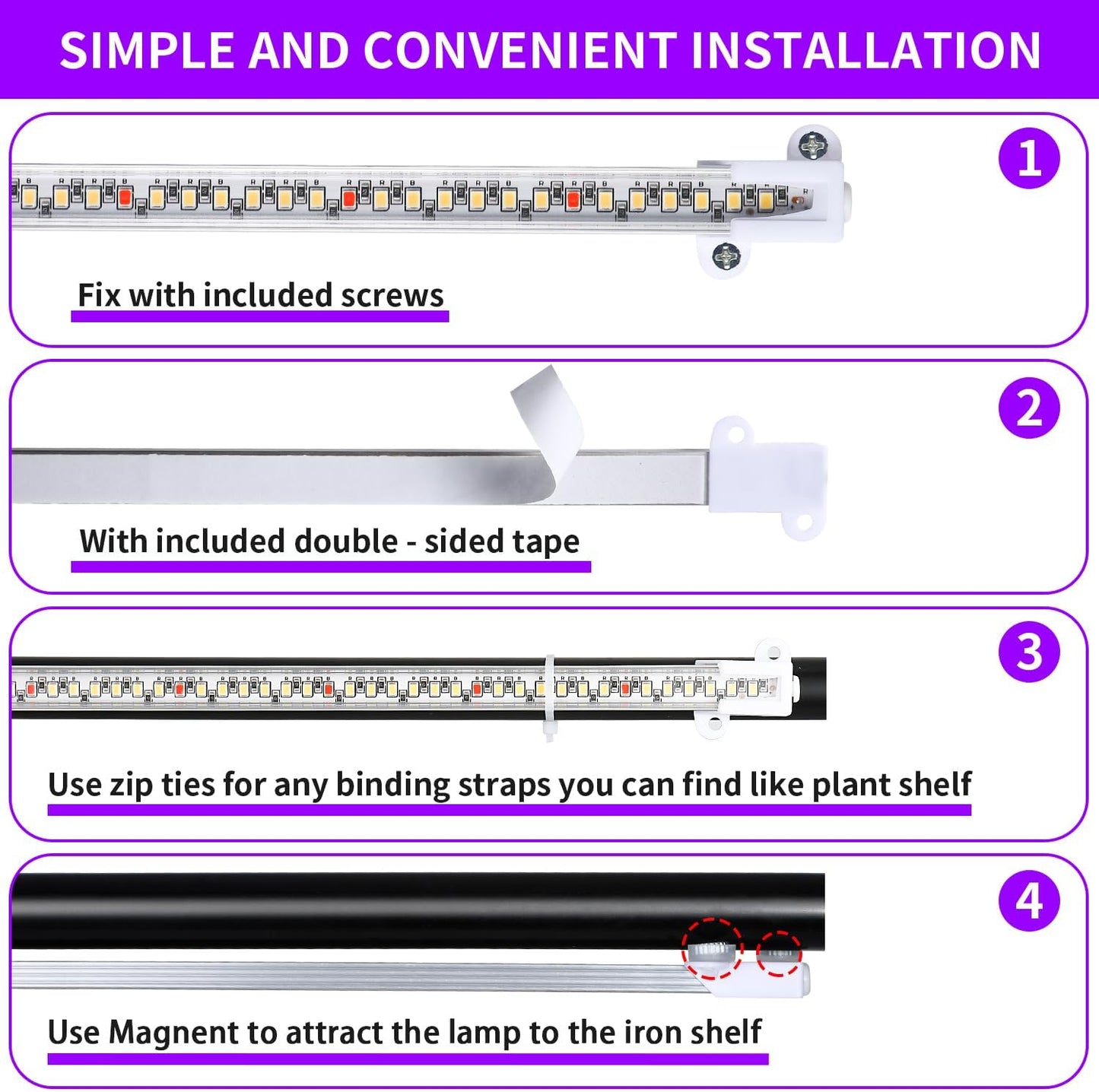 LED Grow Light Strips for Indoor Plants, 16‘’ Full Spectrum 240 LEDs with 4 Install Methods, 6/12/16H Timer, 10 Dimmable Levels, 3 Switch Modes for Seedling Succulent Sunlike Strip (2 Head 2 Pack)