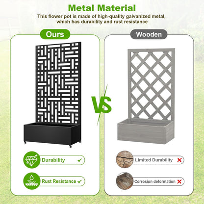 Metal Planter Box with Trellis, 72"x35"x16" Metal Raised Garden Bed with Trellis, Planter Box with Drainage Holes & Lockable Casters for Climbing Plants, Vegetables, and Vines