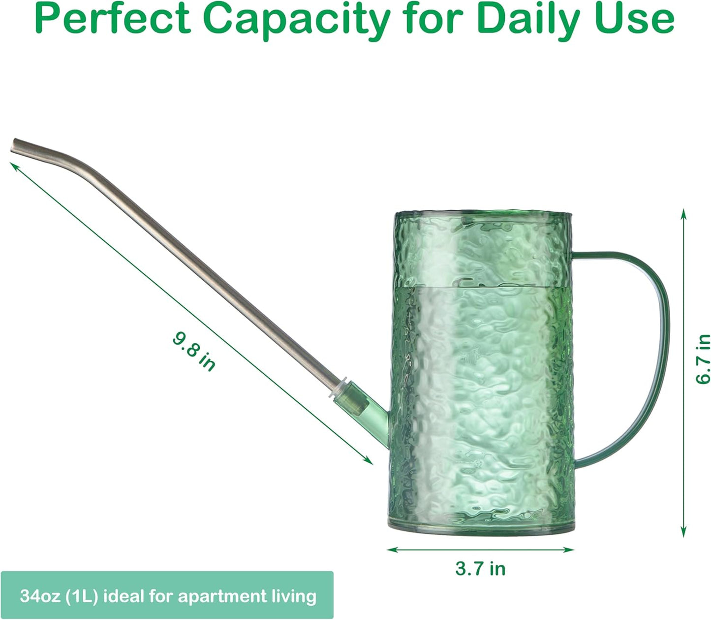 Small Watering Can for Indoor Plants - 34oz Leakproof Lightweight Pot with Long Spout & Bonus Shower Head, Indoor Watering Can for House Plants in Sage Green