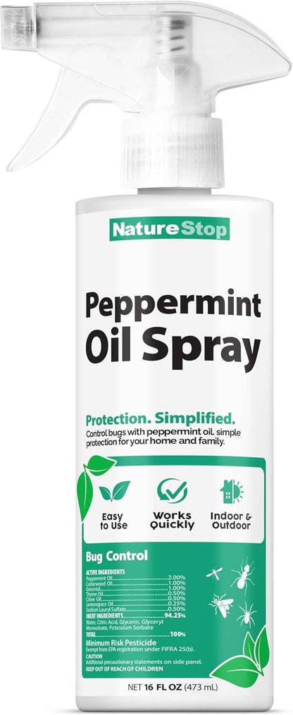 Peppermint Oil Insect Repellent Spray, Bug Deterrent for Indoor & Outdoor Use, 16 oz (475mL)