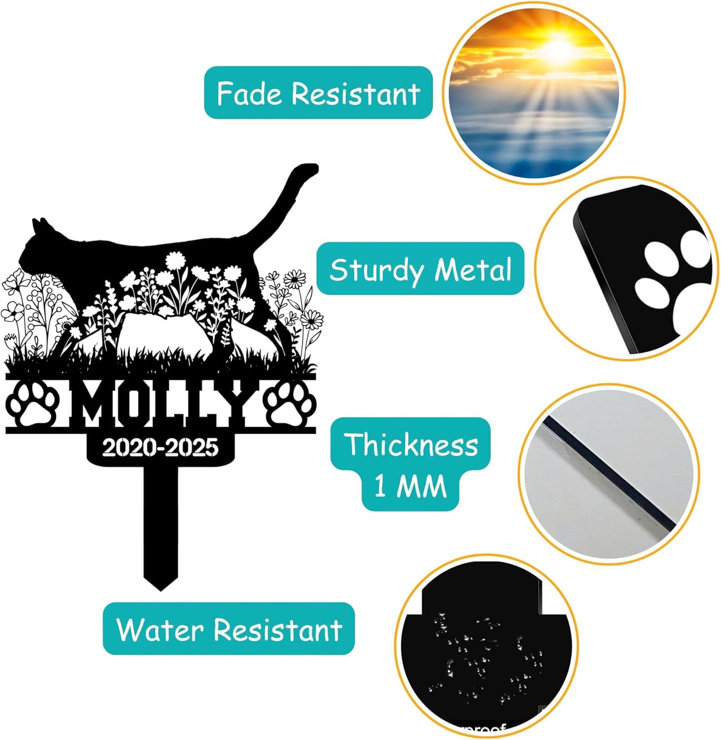 Custom Cat Grave Marker Outdoor, Personalized Pet Headstone for Garden or Cemetery Use, Pet Grave Markers Cat Memorial Stone in Sizes