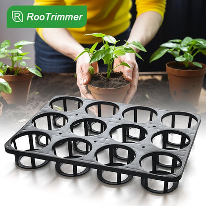 12 Cell Round Nursery Pots Tray, Plant Pot Shuttle Carry Holder and Trays for 4 inch Round Plastic Nursery Pots Flowerpot Carrier Transporting (16.75" 12.43", 2.1" Deep, 5-Pack)