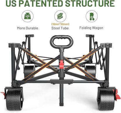TIMBER RIDGE 600L Beast Wagon 26" W Extra Wide All Terrain Folding w/Big Wheels, Cargo Net & Tailgate, 26" W and 55.25" L, Capacity and 400lbs Heavy Duty Collapsible Portable Cart, Grey