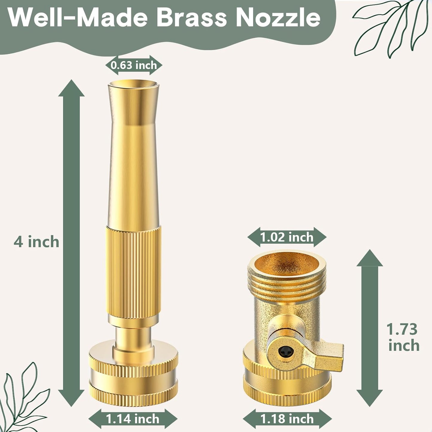 Twinkle Star Heavy-Duty Brass Adjustable Twist Hose Nozzle, High Pressure Hose Nozzle with On-Off Valve, Leakproof Operation 3/4" GHT Connector 4 Pack
