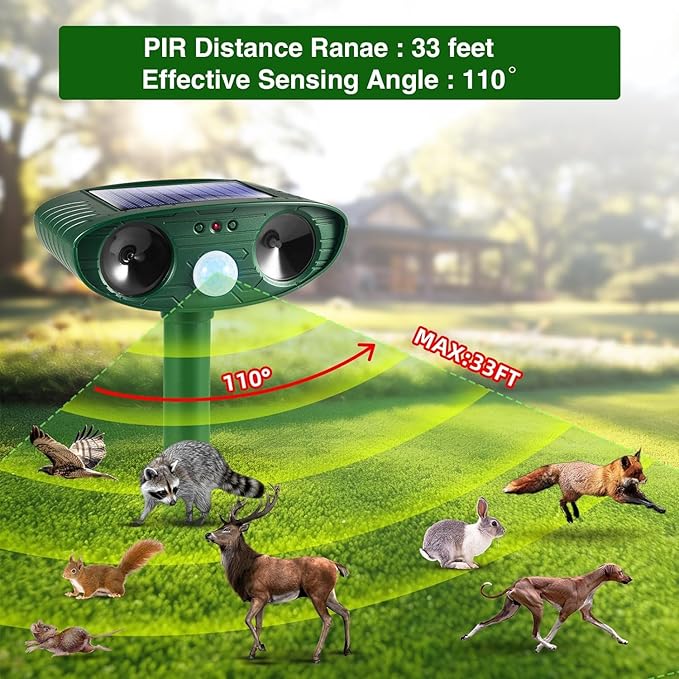 4Pack Solar Ultrasonic Animal Repellent Outdoor Deer Repellent Devices with Motion Detection Dog Squirrel Raccoon Cat Deterrent,2025 Keep Rodent Chipmunk Rabbit Away for Yard Garden Lawn