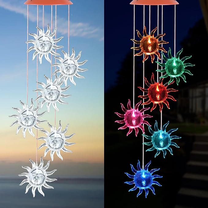 ME9UE Solar Sunflowers Wind Chimes, Outdoor Waterproof Mobile Romantic Color-Changing LED Solar Powered Wind Chimes Lights for Home, Yard, Night Garden, Party, Festival Decoration, Valentines Gift