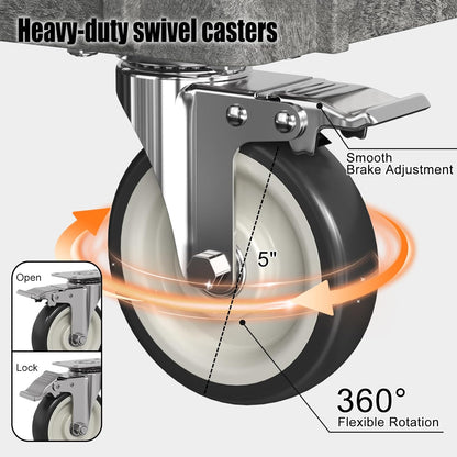 Large Garage Flat Top Utility Cart, Heavy Duty 2 Shelf Tool Cart Service Cart Rolling Push Carts with Ergonomic Handle 5" Swivel Casters.