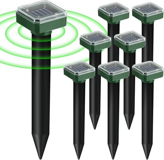 Mole Repellent Solar Powered, 8 Pack Gopher Repellent Ultrasonic Mole Stakes Spike Deterrent for Yard, Solar Rodent Repeller Outdoor,Get Rid of Vole Groundhog Chipmunk Snake Rodent Lawns Gardens Farms