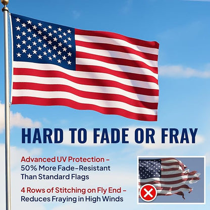 3x5 USA Flag With Embroidered Stars & Sewn Stripes - American Flags for Outside 3x5 – Heavy Duty UV Treated Polyester (Tougher Than Nylon), 70% More Fade Resistant