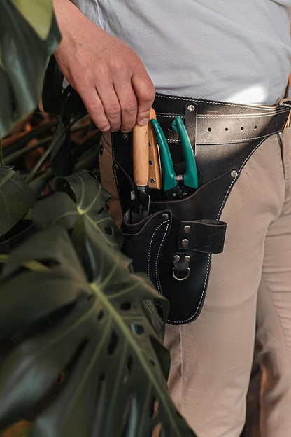 Garden Florist Tool Belt for Men | Leather Tool Belt for Women | Handmade Belt for Gardener, Electrician, and Carpenter | Leather Florist Belt (Brown CrazyHorse) (Black crazy-horse, one size)