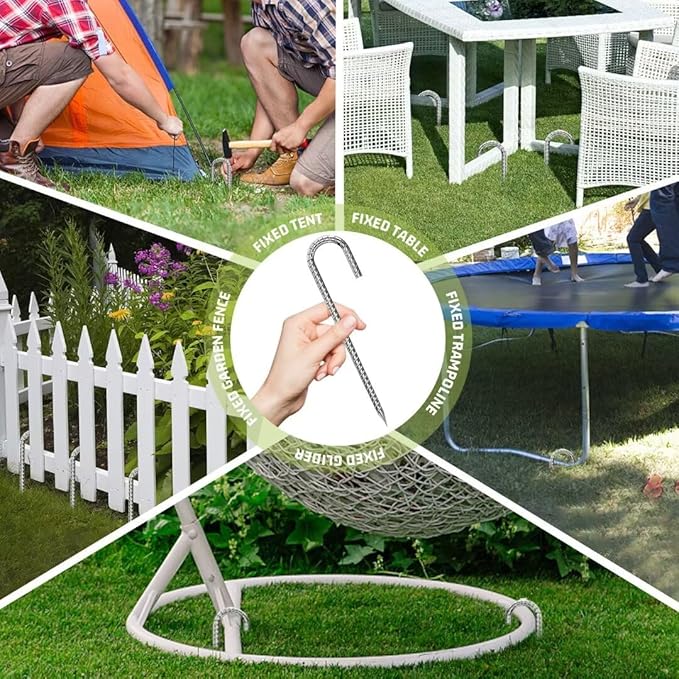 Rebar-Stakes-12-Inch, Ground Stakes Heavy Duty J-Hook Galvanized Anti-Rust Heavy Duty Ground Anchors for Garden Dog Fence Chicken Coop Christmas Decorations Deer Fence 10pcs