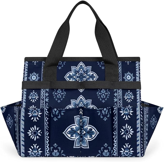 Westward Floral Gardening Tool Bag,Heavy Duty Garden Tote Bag,Portable Oxford Gardening Storage Basket Organizer Handbag with Pockets Handle,Hand Tools Gifts for Outdoor Garden Lawn Yard