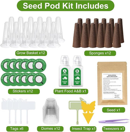 12 Pods Gourmet Herb Seed Kit Compatible with All Hydroponics, Hydroponic Growing Kit with Nutrient Solution, Seeds & Grow Sponges – Indoor Garden for Fresh Herbs & Vegetables (Nutrient & Lettuce)