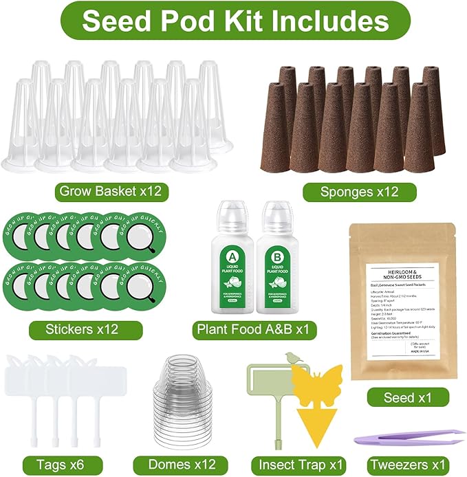 12 Pods Gourmet Herb Seed Kit Compatible with All Hydroponics, Growing Kit with Nutrient Solution, Seeds & Grow Sponges – Indoor Garden for Fresh Herbs & Vegetables (Nutrient & Salad Mixed Seed)