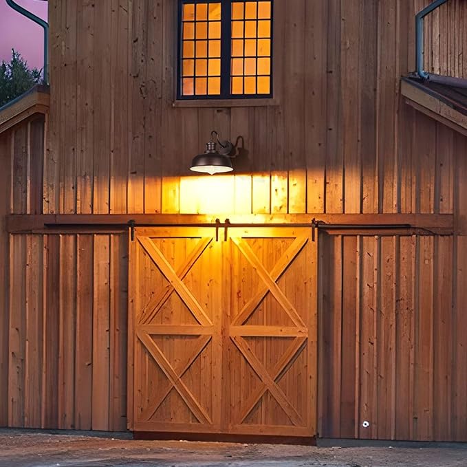 Solar Barn Light for Outside, Gooseneck Outdoor Wall Lights Solar Powered, Farmhouse Exterior Wall Sconce, Industrial Outside Lighting Fixture, Rustic Lantern for Garage, Barn, Shed, RZSR007 OW