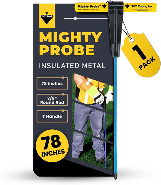 T&T Tools 78-Inch Mighty Probe Insulated Metal Soil Probe – 3/8" Metal Round Rod, Heavy Duty Design for Easy Penetration & Withdrawal, Soil Testing & Landscaping Tools, T-Handle, USA-Made-1 Pack