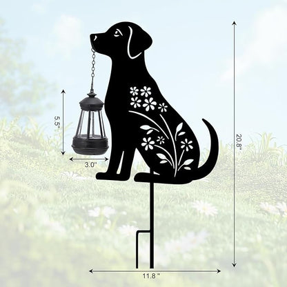 Afirst Solar Outdoor Garden Stake Solar Dog Decorative Stake Light with Lantern Decorative Lights Metal Outdoor Ornament for Yard Pathway Lawn Patio Decoration