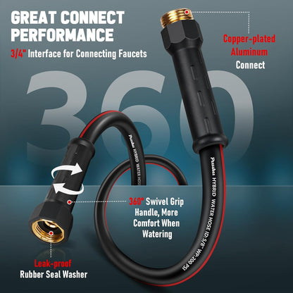 Short Garden Hose 10ft x 5/8", NON-EXPANDABLE Heavy Duty Premium Flexible Water Hose, No Kink, Leakproof, Lightweight Hybrid Hose with Male to Female Fittings for Household&Backyard