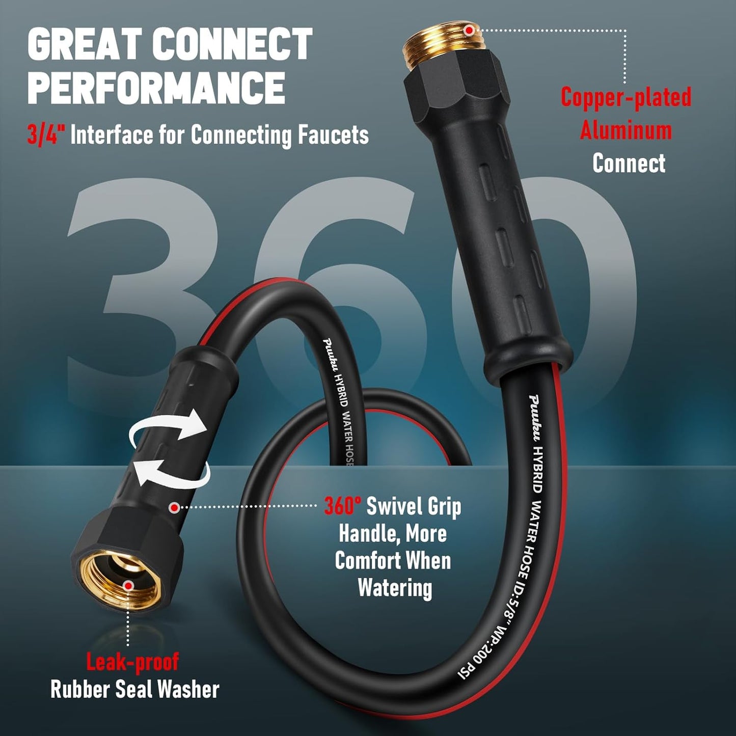 Short Garden Hose 6ft x 5/8", NON-EXPANDABLE Heavy Duty Premium Flexible Short Water Hose, No Kink, Leakproof, Lightweight Hybrid Hose with Male to Female Fittings for Household&Backyard