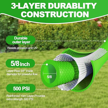 YOTOO Heavy Duty Hybrid Garden Water Hose 5/8-Inch by 100-Feet 150 PSI Kink Resistant, Flexible with Swivel Grip Handle and 3/4" GHT Solid Brass Fittings, Green+Blue
