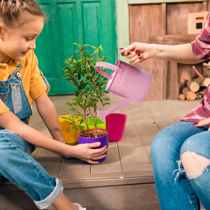 Small Metal Watering Can Set, Pink, 1.2L and 0.23L Garden Cans with Long Spout, Indoor Outdoor Plant Care (Pink)