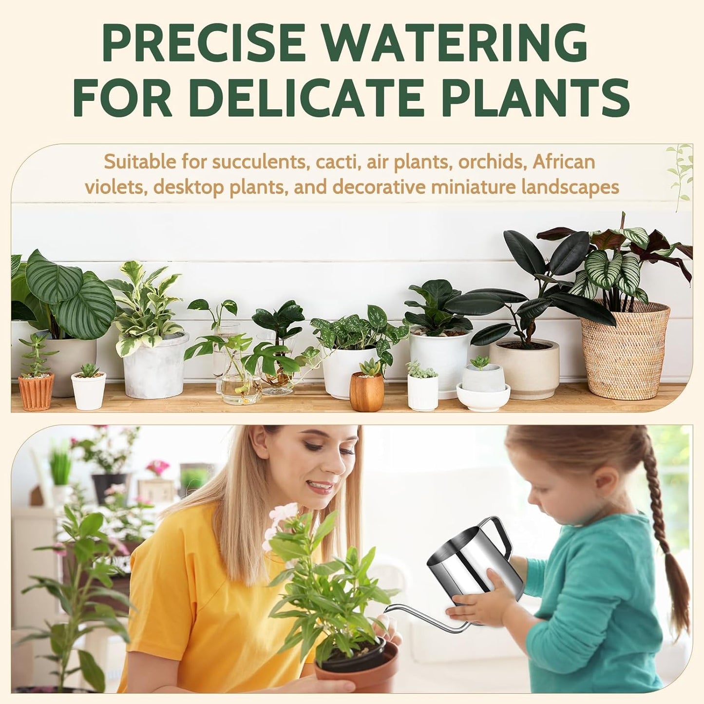 Small Watering Can for Indoor Plants - 12 oz Mini Indoor Watering Can with Long Spout Gooseneck Rust-Proof Stainless Steel Tiny Watering Kettle for Small House Plants