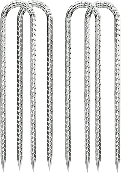 Rebar-Stakes-12-Inch, Ground Stakes Heavy Duty U-Hook Galvanized Anti-Rust Ground Anchors for Camping Tent Trampoline Accessories Dog Fence Chicken Coop Deer Fence 4pcs