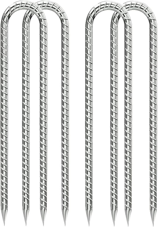 Rebar-Stakes-12-Inch, Ground Stakes Heavy Duty U-Hook Galvanized Anti-Rust Ground Anchors for Camping Tent Trampoline Accessories Dog Fence Chicken Coop Deer Fence 4pcs