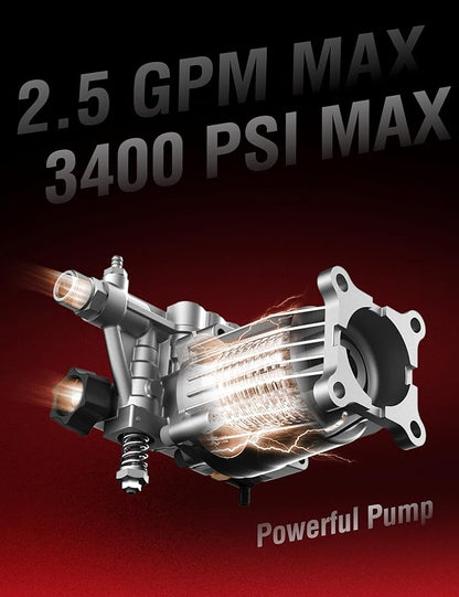 PowerSmart Gas Pressure Washer, 3400 PSI 2.5 GPM, 212CC, with Onboard Soap Tank, Metal Spray Wand, 5 Nozzles for Houses, Driveways, Walls, Cars, Fences, Patios