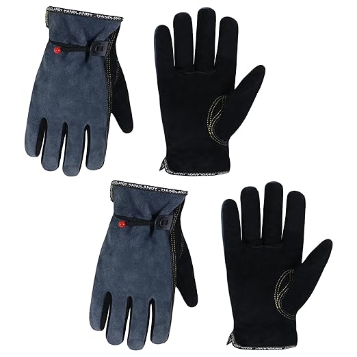 HLDD HANDLANDY 2 Pairs Leather Work Gloves for Men & Women – Cowhide Gardening Gloves, Thorn Proof, Cotton Lined, for Tig/Mig Welding, Construction, Chainsaw, Farm, Landscaping