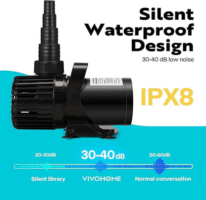 VIVOHOME 120W 2700GPH Submersible Water Pump with 180° Seamless Adjustable Nozzle and Barrier Bag for Koi Pond Waterfall Fountains Fish Tank