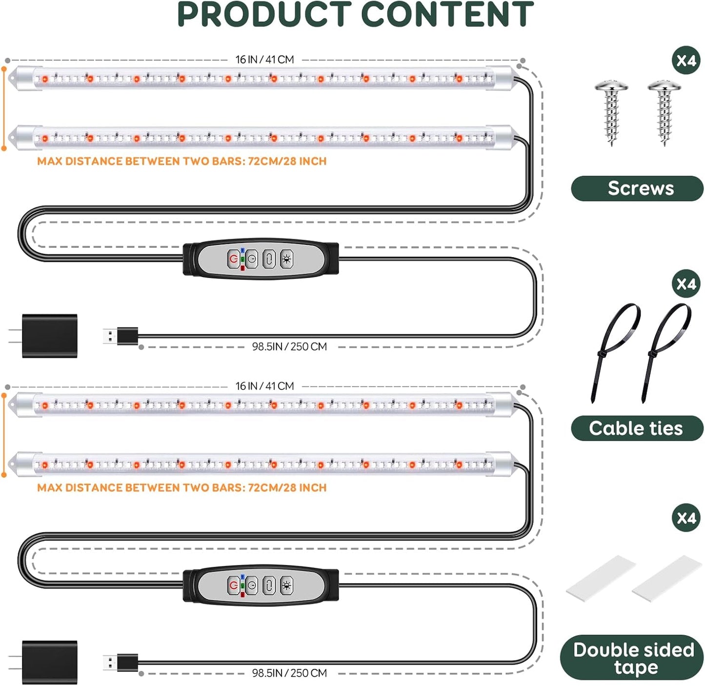 2 Bars Grow Light Strips for Indoor Plants with Auto ON/Off Timer 6/12/18H, 5 Dimmable Levels for Shelves Plant Growing(Pack 2)