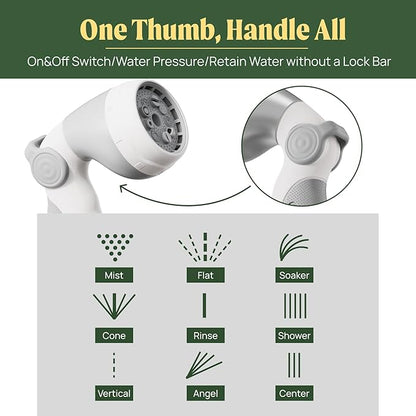 Garden Hose Reel Retractable 1/2" x 65ft Wall Mounted Hose Reel Automatic Rewind, Any Length Lock with 9 Patterns Sprayer Nozzle, Quick Connector and Adjustable shot Nozzle- Cloud White