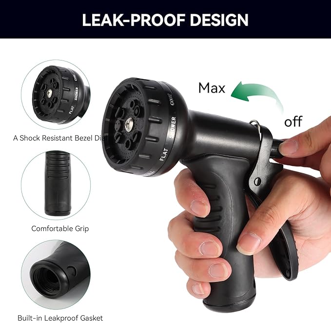 Garden Water Hose Nozzle ABS Water Spray Nozzle with 10 Spray Modes Suitable for Watering Plants, Iawns and Gardens, Car Washing, Cleaning, Showering Pets and Outdoor Fun, Black