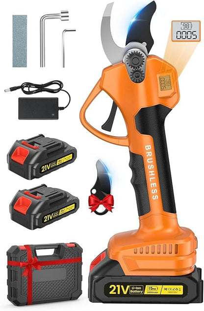 Electric Pruning Shears, Cordless Pruning Shears 1000W Brushless Power Shears 1.4'' Diameter Electric Pruner with LCD Display 2 * 2Ah Battery Pruning Shear Gift for Men Dad Husband Fathers Gardener